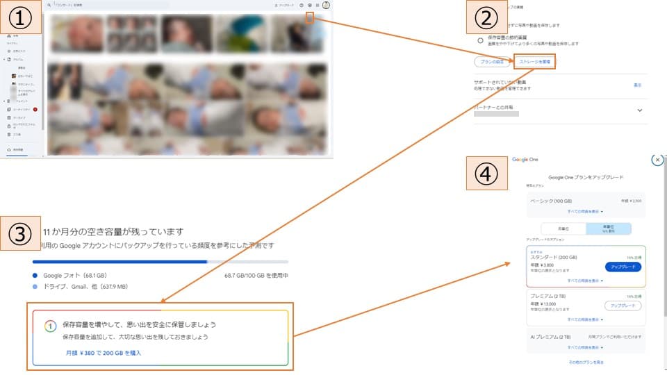 GoogleOneのプラン変更手順